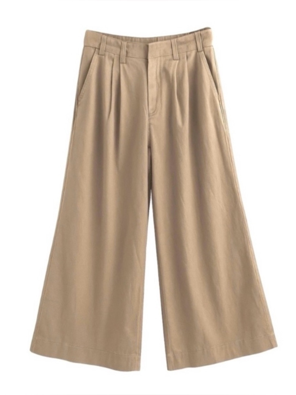 NEW Young Fabulous & Broke‎ Tan Lyocell Wide-Leg Crop Pleated Trousers Size S